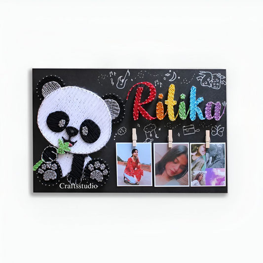 White Panda String Art Name Plate